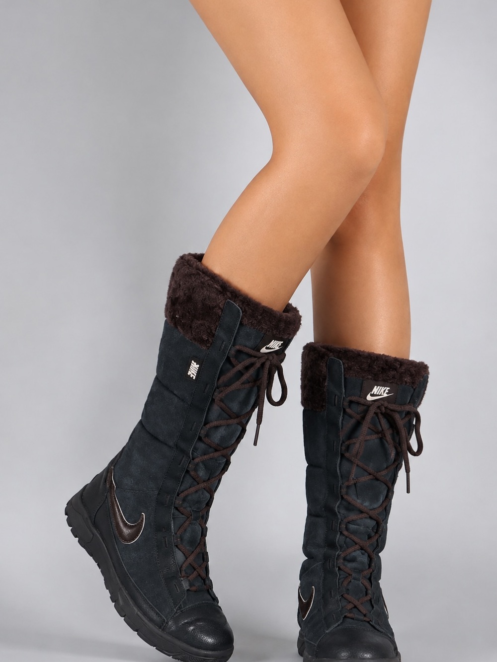 Rare Vintage Y2K Nike Suede Streetwear Faux Fur Snow Boots Black Womens Size 9